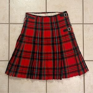 Lawrie’s of Glasgow Vintage Red and Black Wool Kilt Skirt Made In Scotland